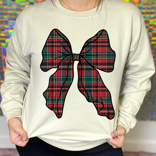 Preppy Plaid Christmas Bow Graphic Crewneck