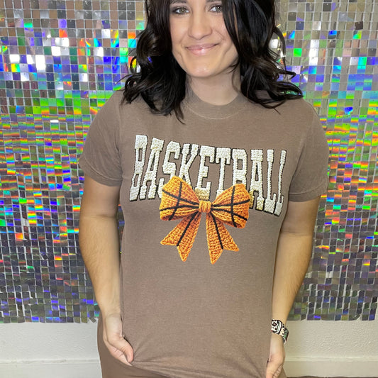 Stitched Basketball Bow Graphic Tee D-1051