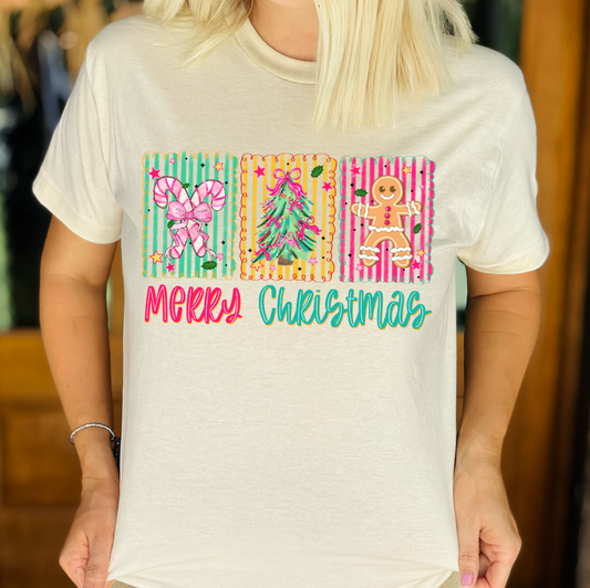 Merry Christmas Trio Stripes Graphic Tee