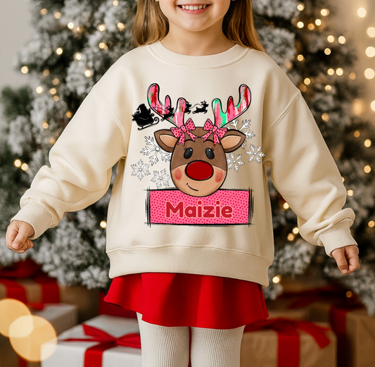 Custom Girly Reindeer Youth Graphic Sweatshirt