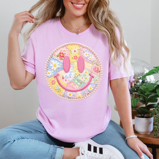 Floral Smiley Patchwork Tee