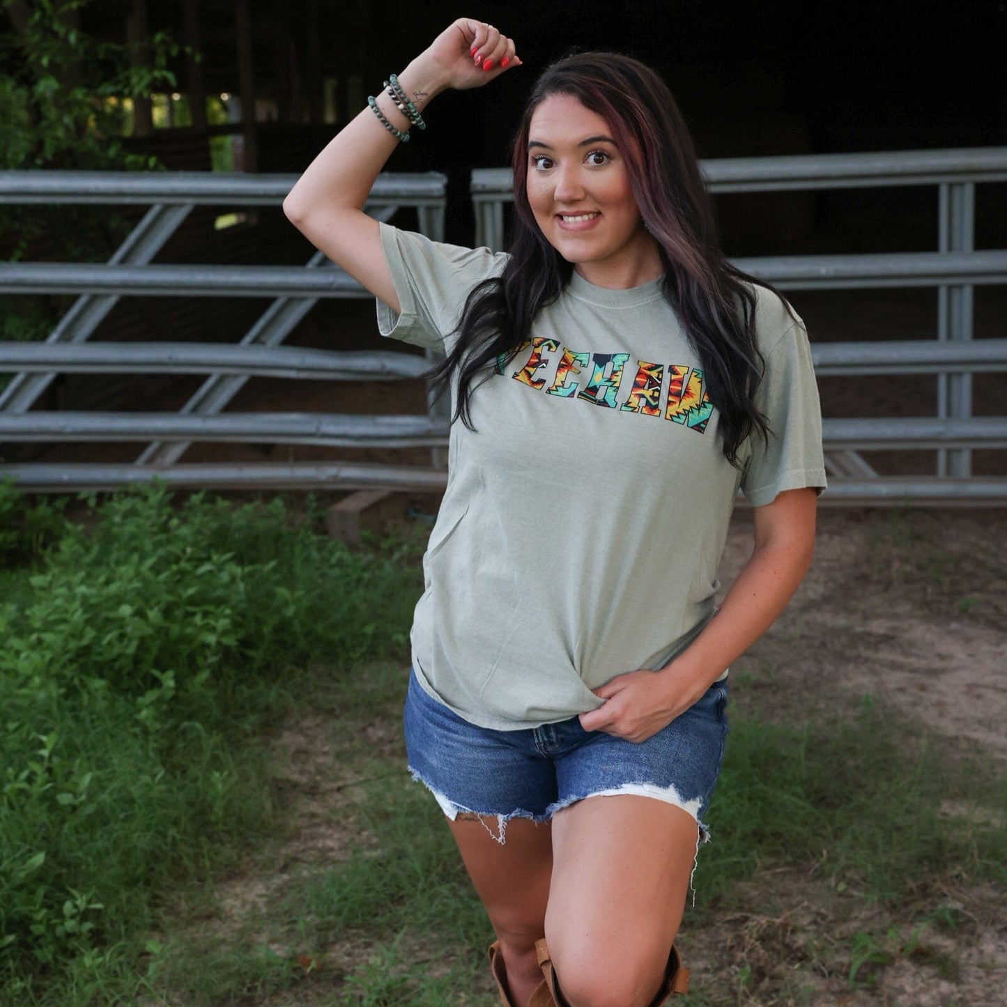 FestiviTees Women - Apparel - Shirts - T-Shirts Bold Aztec Yeehaw Soft Graphic Tee